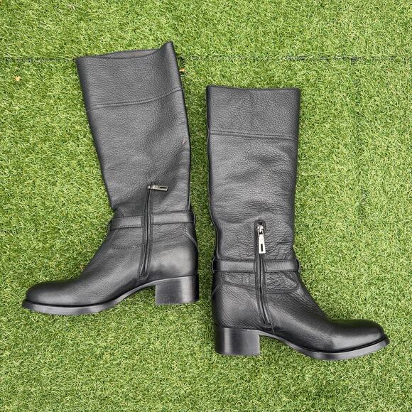 Prada Women's Cervo Logo Knee High Black Leather Riding Boots - Picture 2 of 9